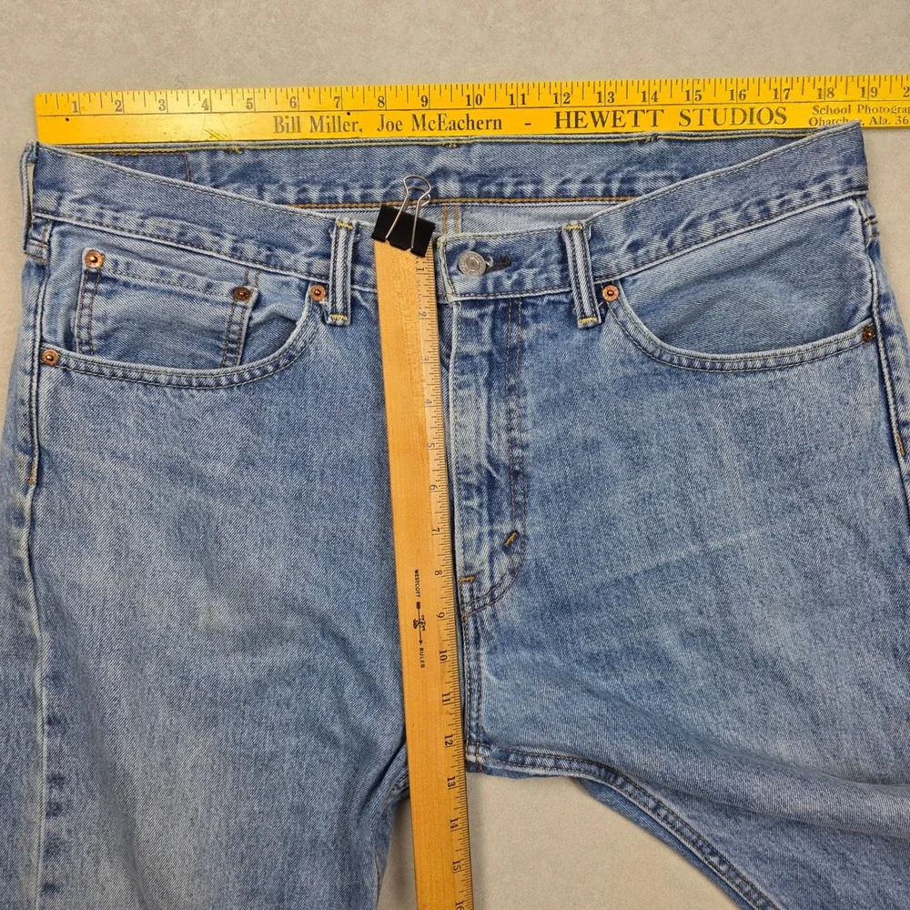 Levi Strauss 505 Mens Jeans Light Wash Straight Leg Denim Distressed 38x30
